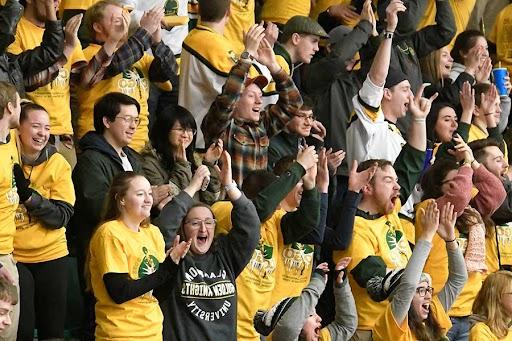 A crowd of fans at a Clarkson hockey game during Cold Out Gold Out